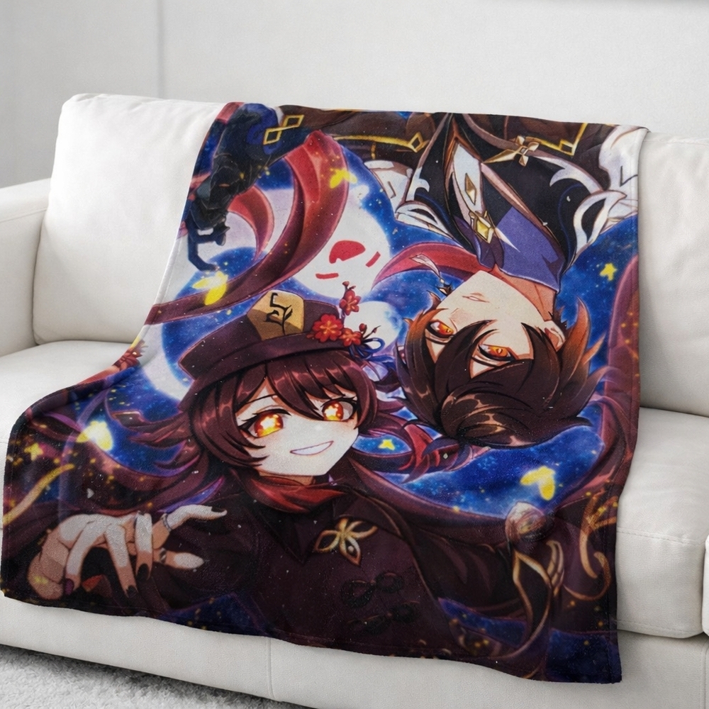 Genshin Impact Anime Throw Blanket 40x50 Hu Tao Zhongli Gaming Gift New